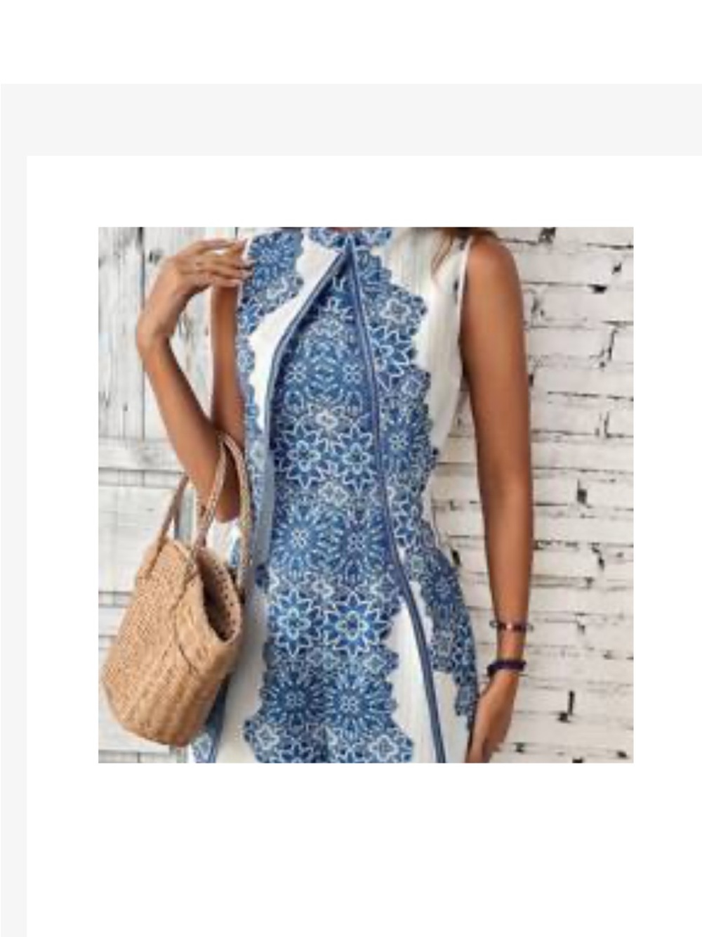 SHEIN White Dress with Blue Floral Print